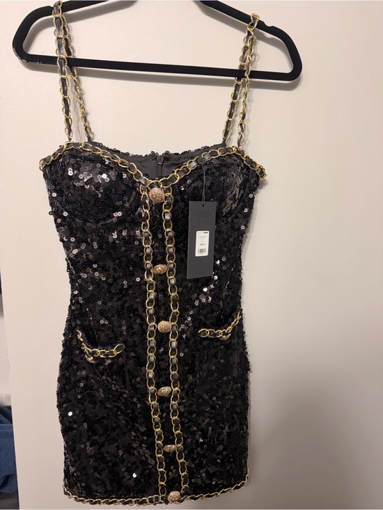 Fashion Nova Dresses & Skirts - Fashion Nova Black Sequin Mini Dress with Gold Chain Trim